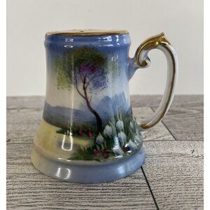 Vtg Noritake Japan Shaker Hand Painted Salt Pepper Floral Tree Scene Blue Gold